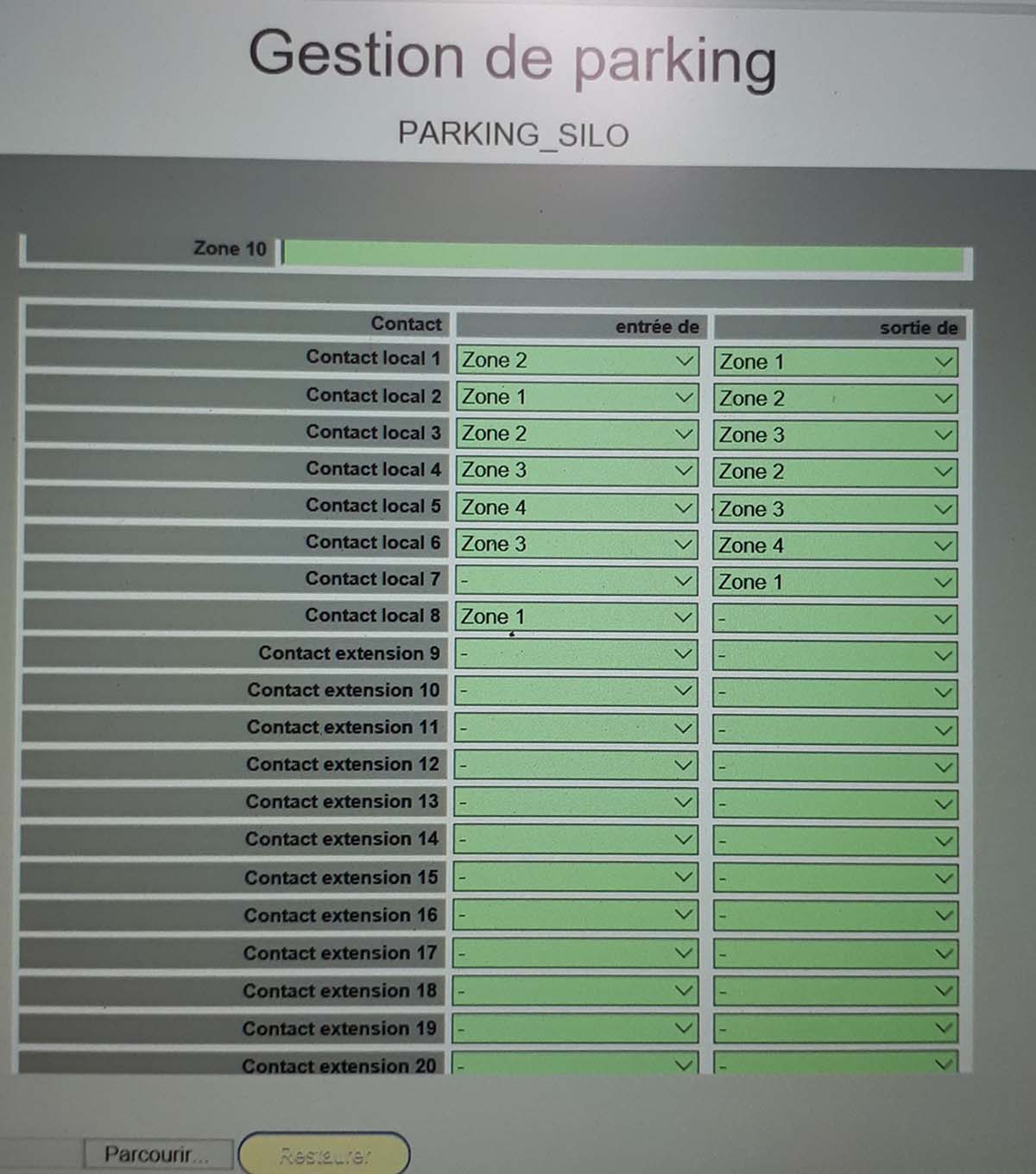 Interface logicielle gestion de parking — supervision